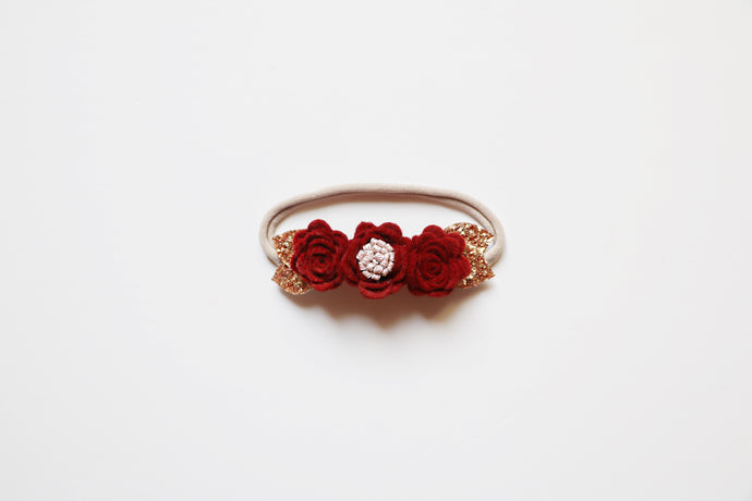 Felt bow // maroon mini-roses