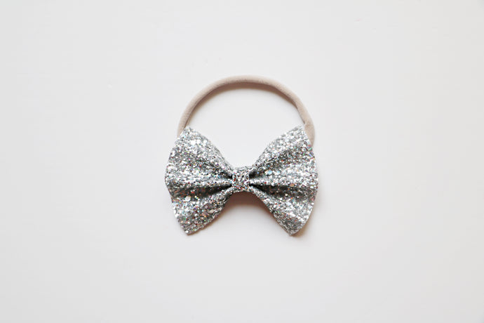 Large glitter bow // silver