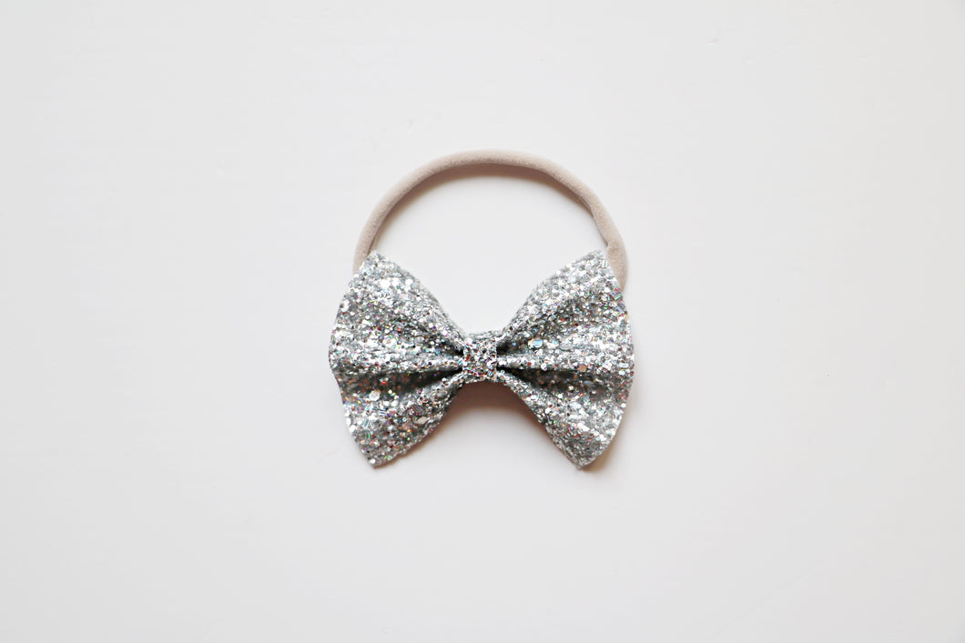 Large glitter bow // silver