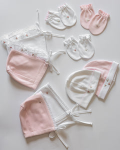 Newborn Mitten // White + pink