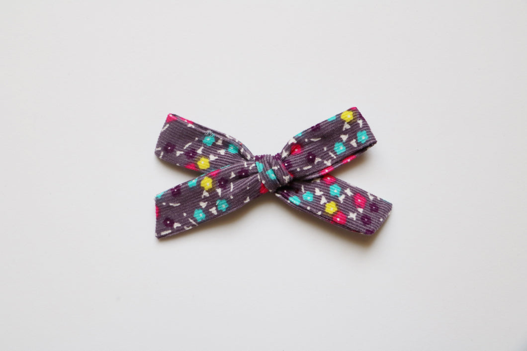 Petite bow // purple corduroy